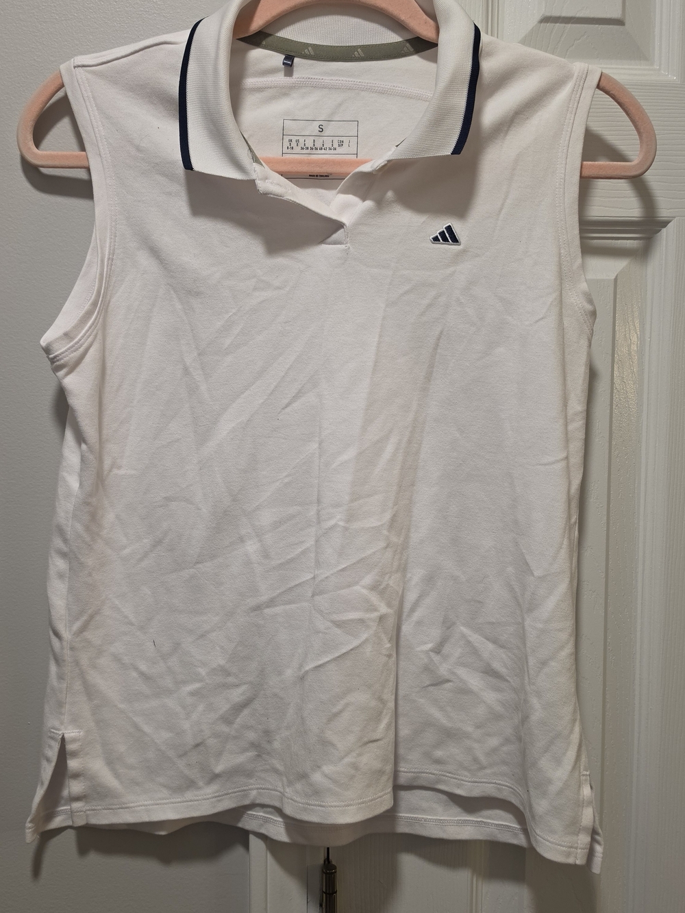 adidas White Sleeveless Polo with Navy Trim and Logo